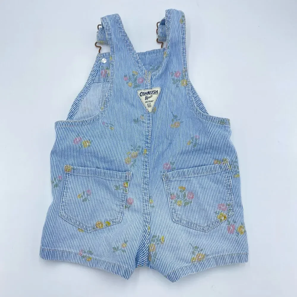 Oshkosh B'gosh Baby Girl's Striped Denim Floral Shortall Size 12M